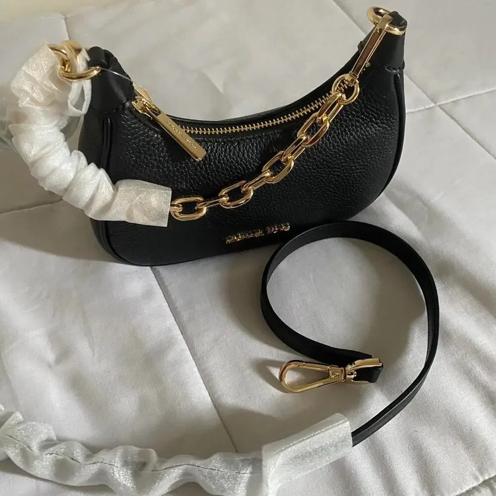 Michael Kors cora black mini zip pouchette leather bag